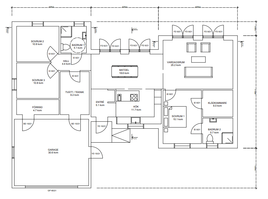 Planlösning på Villa Brösarp - plan 1